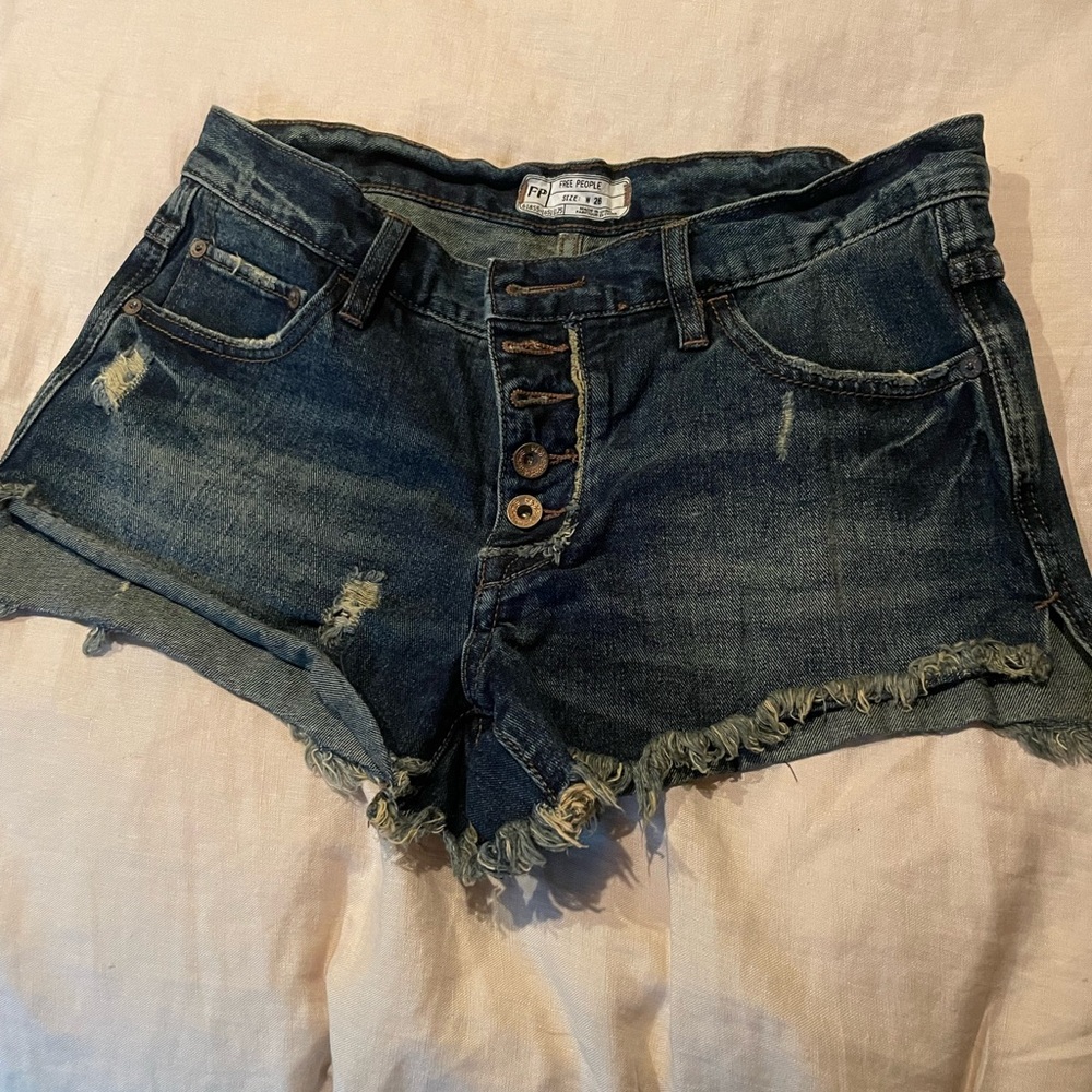 FP Movement by Free People Distressed Dark Blue Jean Shorts